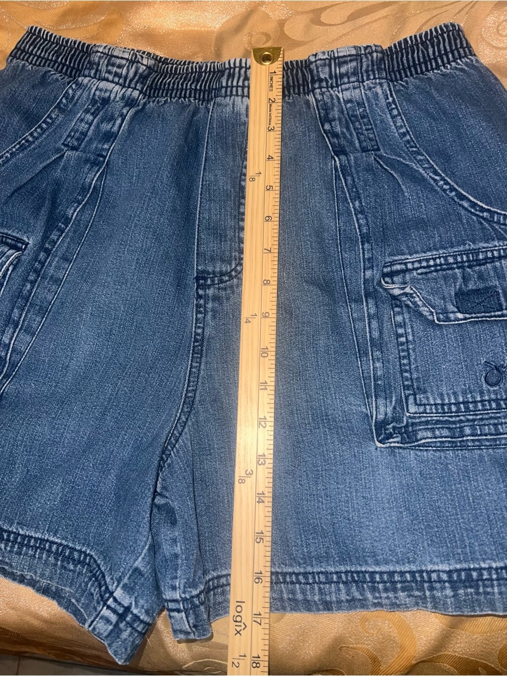 Vintage Jonathan Logan Denim Cargo Shorts Size Large Elastic Waist Jorts - Picture 8 of 9